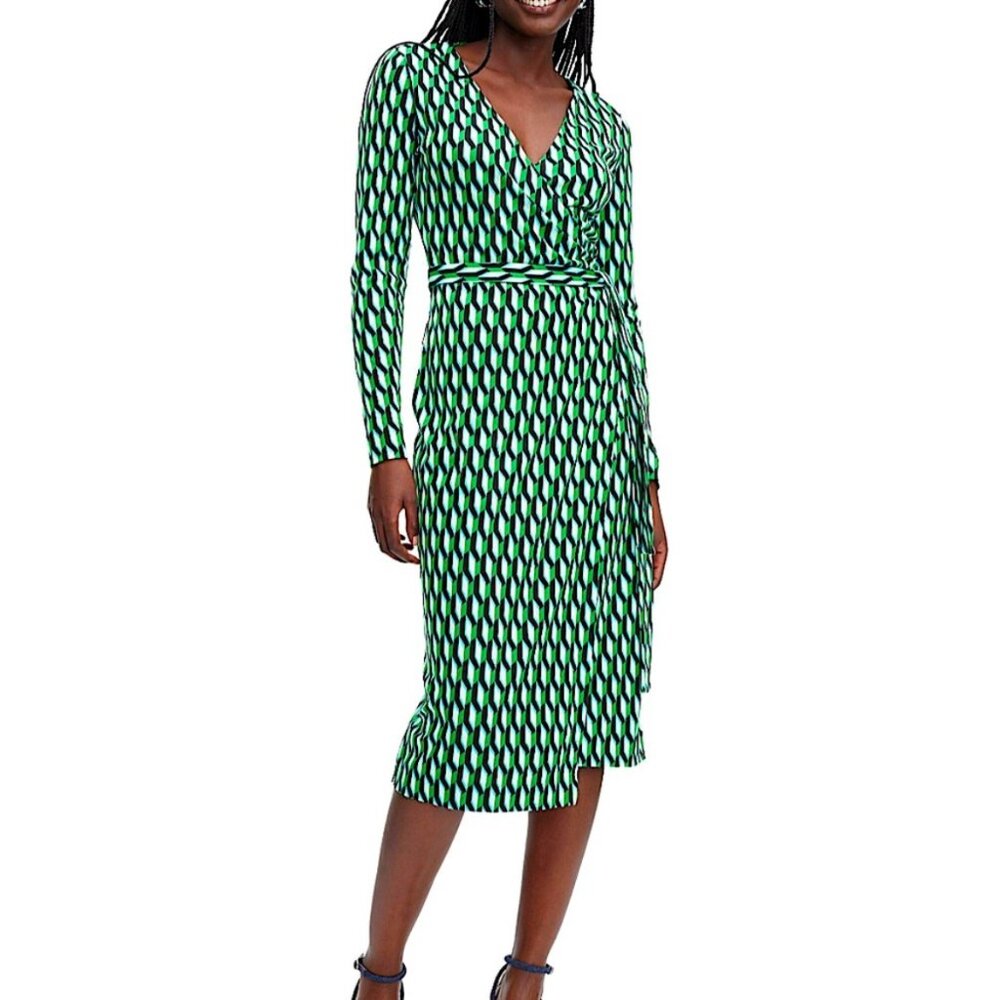 Diane Von Furstenberg Casual Midi Dress Wrap Plunge Long Sleeve Sz: XXS